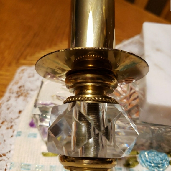 Vintage Set of 2 BRASS MARBLE Candlesticks Holder - Picture 5 of 9